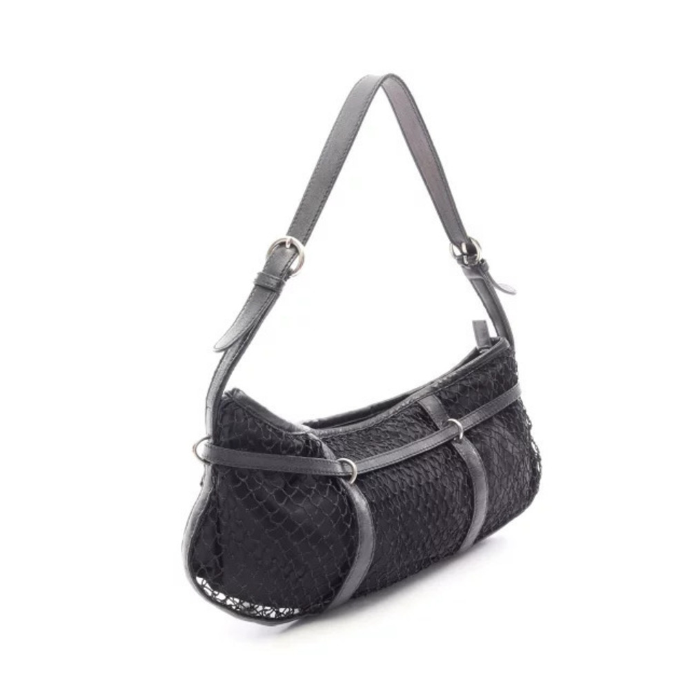Prada Shoulder Bag Mesh Triangle Leather Black